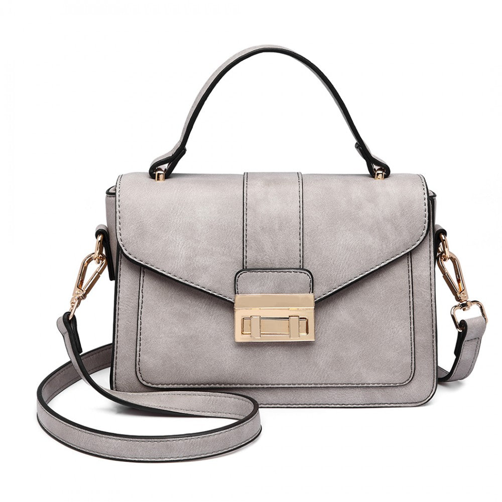 LB2033 - MISS LULU LEATHER LOOK MIDI HANDBAG - GREY