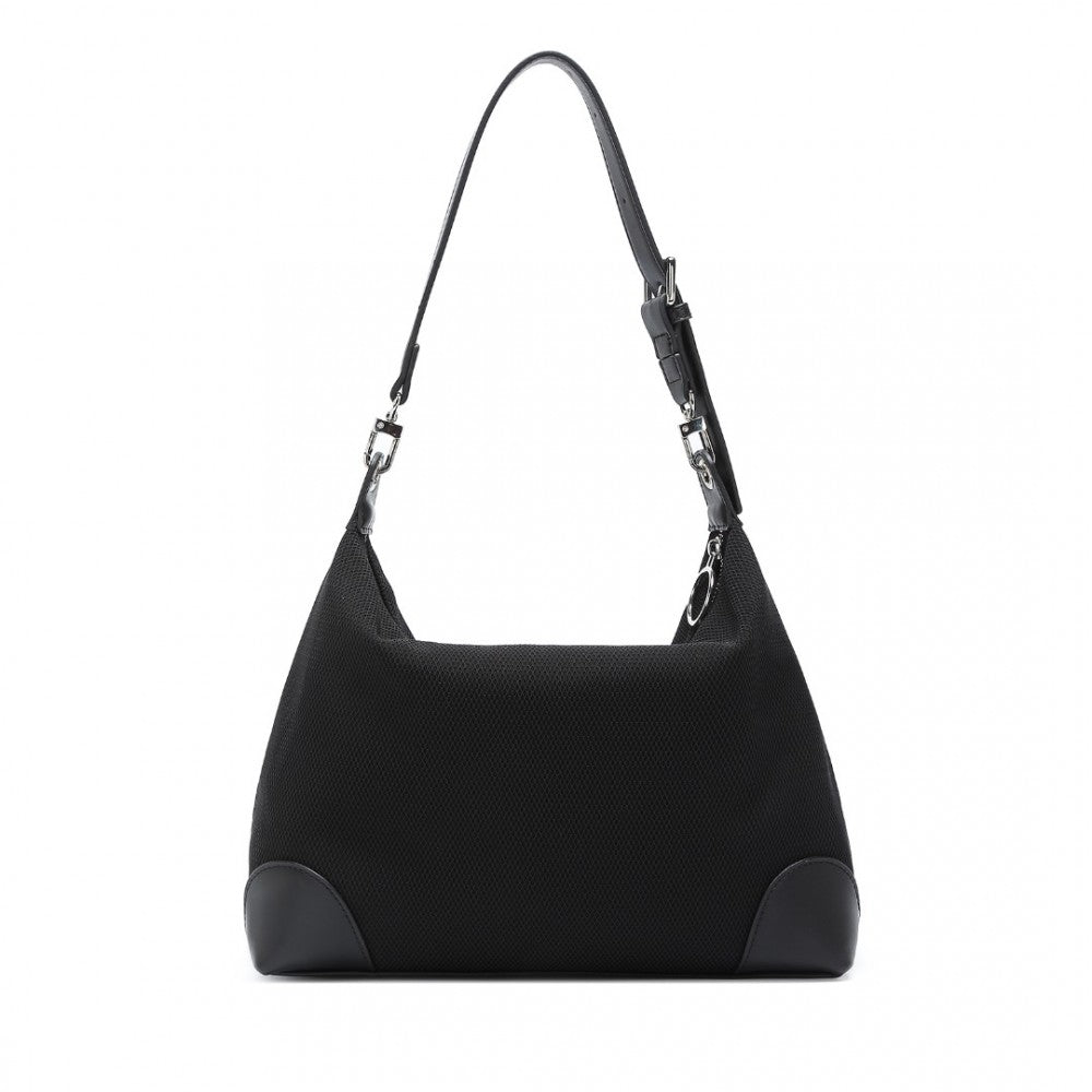 LD2364 - MISS LULU LIGHTWEIGHT CHIC MESH CASUAL SHOULDER BAG WITH PROTECTIVE PU ACCENTS - BLACK