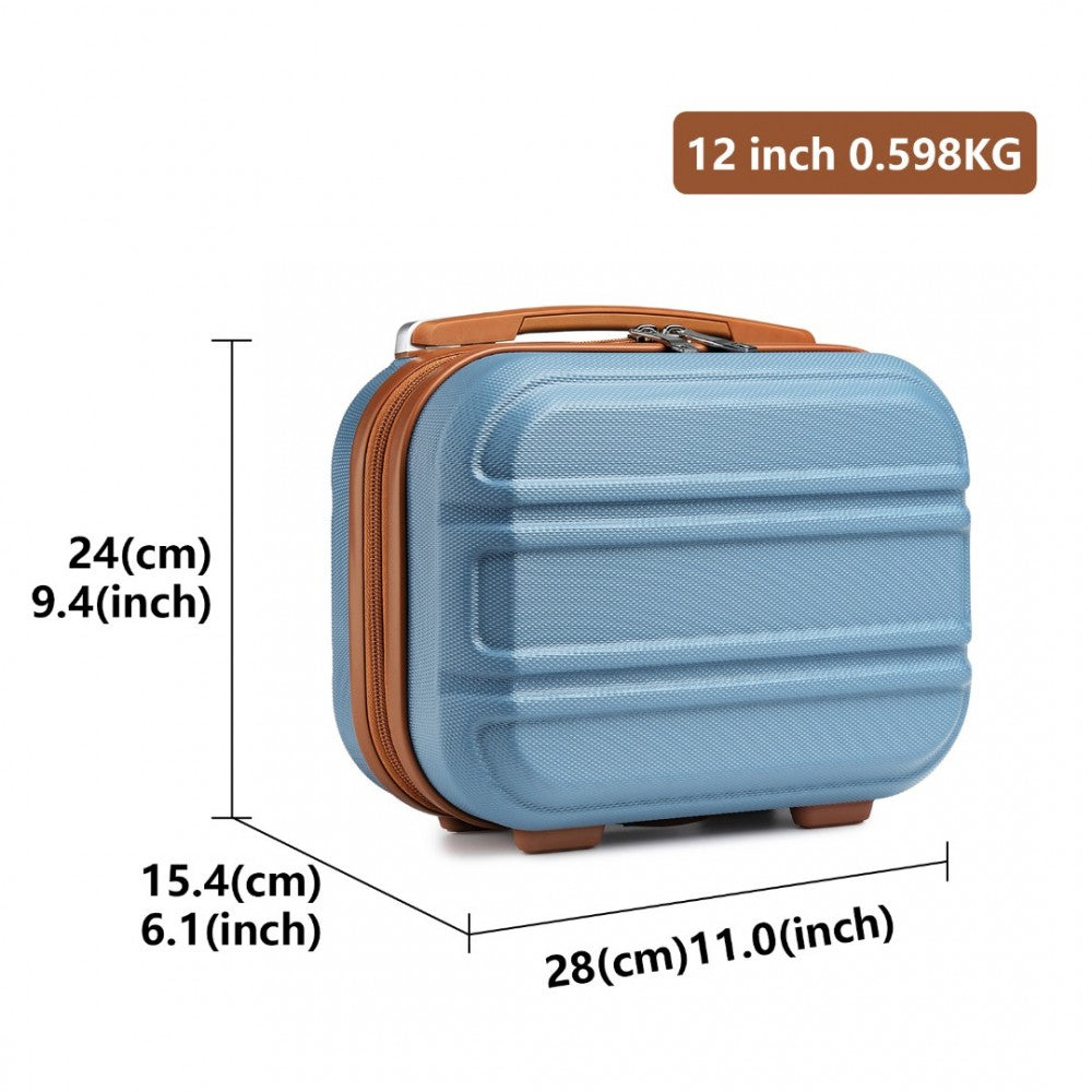 K1871-1L - KONO 12 INCH LIGHTWEIGHT HARD SHELL ABS VANITY CASE - GRAYISH BLUE AND BROWN