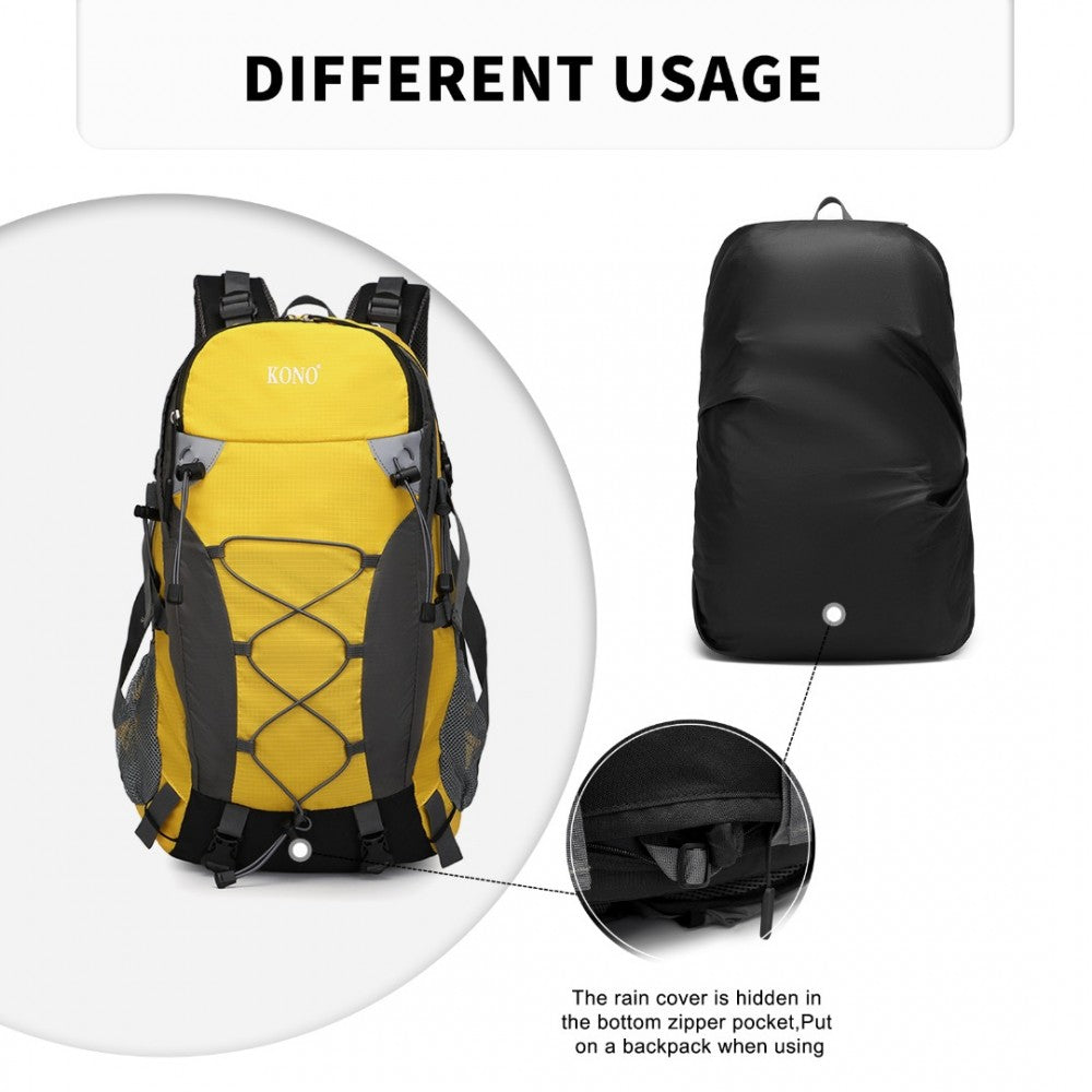 EQ2238 - KONO MULTI FUNCTIONAL OUTDOOR HIKING BACKPACK WITH RAIN COVER - YELLOW