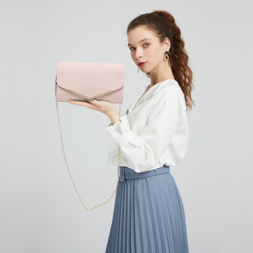 LH1756 - MISS LULU LEATHER LOOK ENVELOPE CLUTCH BAG - PINK