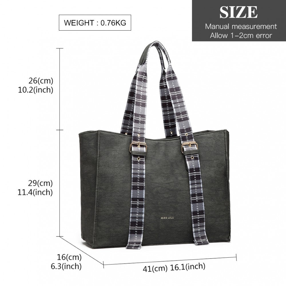 LH1924 - MISS LULU PLAID TARTAN STRAP SHOULDER BAG - GREY