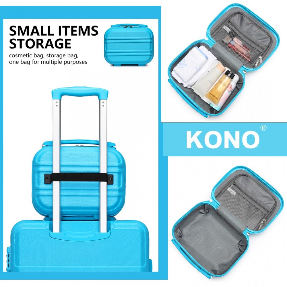 K1871-1L - KONO ABS SCULPTED HORIZONTAL DESIGN 4 PCS SUITCASE SET WITH VANITY CASE - BLUE