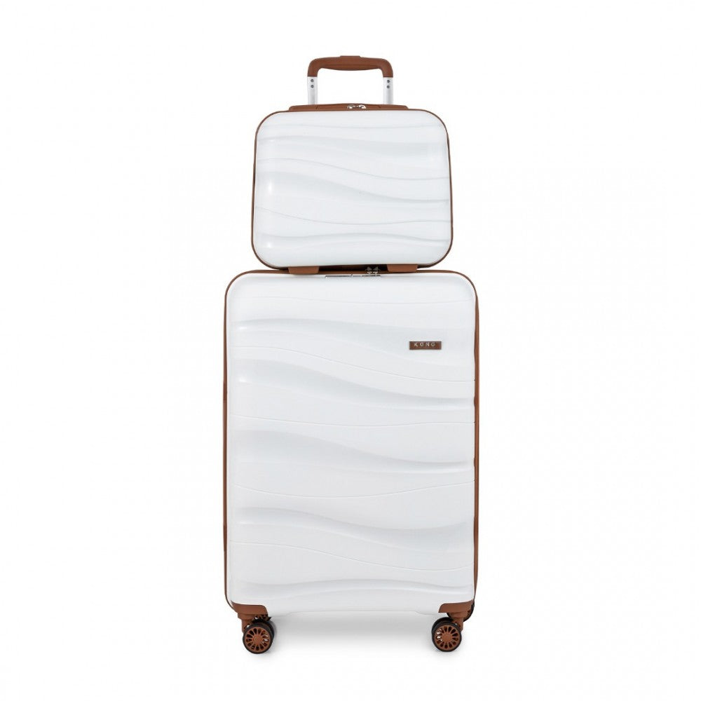 K2094L - KONO 14/20 INCH LIGHTWEIGHT POLYPROPYLENE HARD SHELL 2 PIECE SUITCASE SET WITH TSA LOCK AND VANITY CASE - CREM