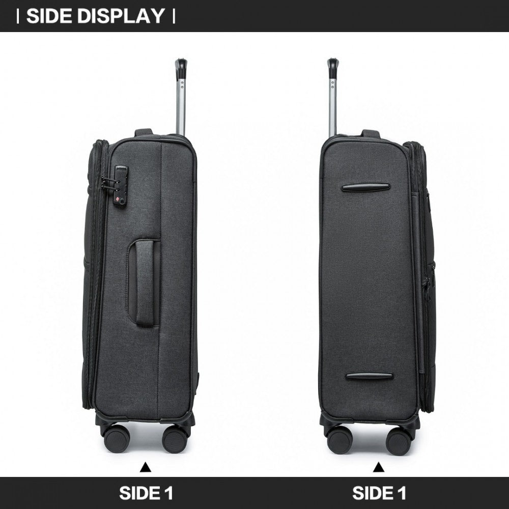 K2397L - BRITISH TRAVELLER 3-PIECE LIGHTWEIGHT SOFT SHELL LUGGAGE SET WITH TSA LOCKS - BLACK