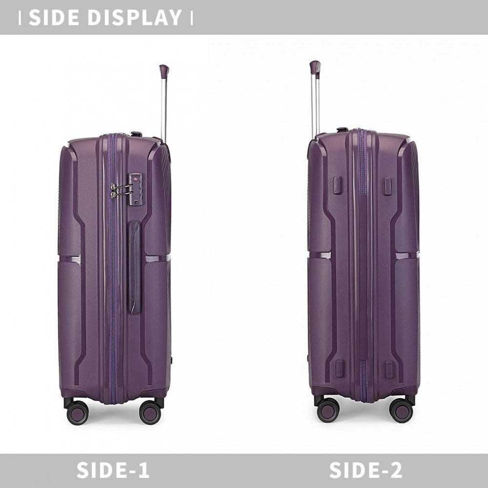 K2393L - SET DE 3 PIESE BRITISH TRAVELLER VALIZĂ SPINNER DIN COAJĂ DURA PP CU ÎNCHIDERE TSA - MOV