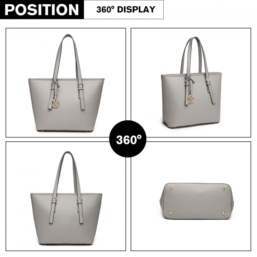 LT2054 - MISS LULU MINIMALIST TOTE HANDBAG STRUCTURED - GREY