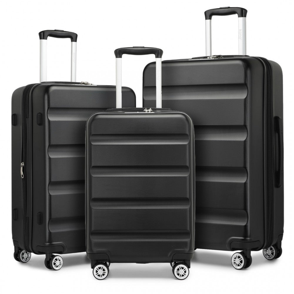 KSK2482 - KONO 3-PIECE HORIZONTAL ENGRAVED HARD SHELL ABS+PC SUITCASE WITH TSA LOCK - BLACK - The Baggage Shop