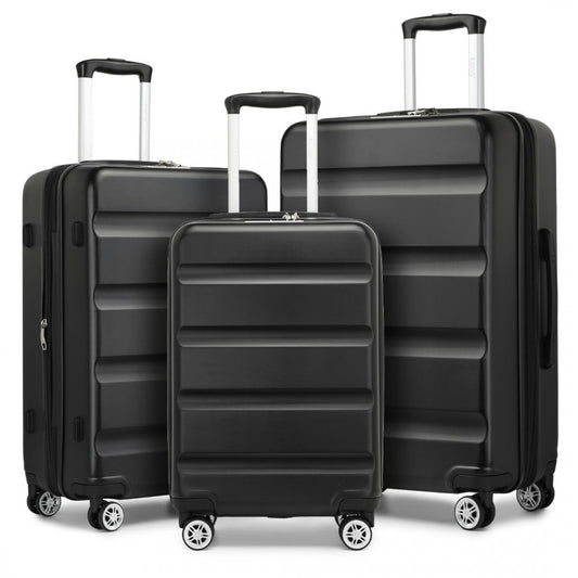 KSK2482 - KONO 3-PIECE HORIZONTAL ENGRAVED HARD SHELL ABS+PC SUITCASE WITH TSA LOCK - BLACK - The Baggage Shop