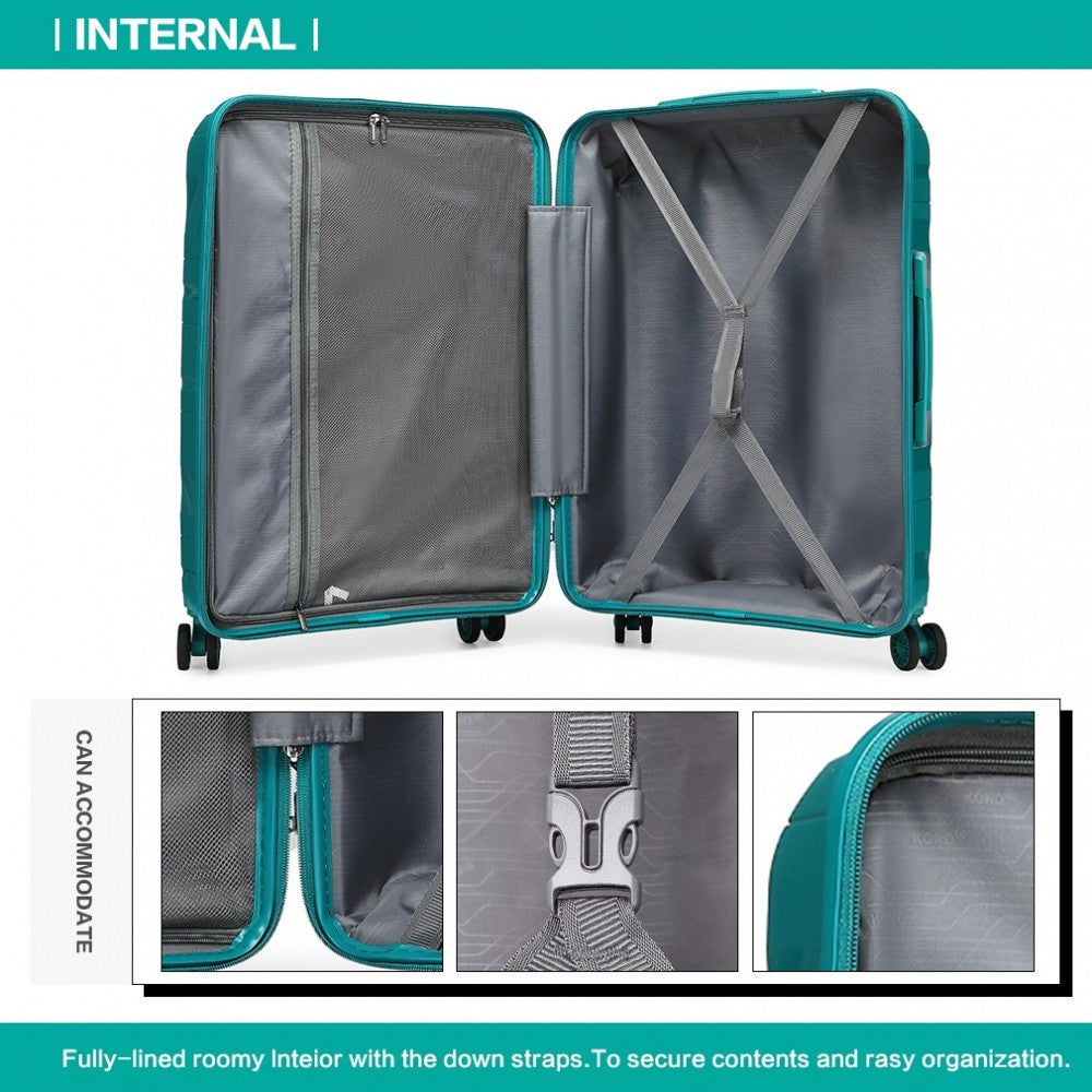 K2094L - KONO 24 INCH LIGHTWEIGHT POLYPROPYLENE HARD SHELL SUITCASE WITH TSA LOCK - TEAL