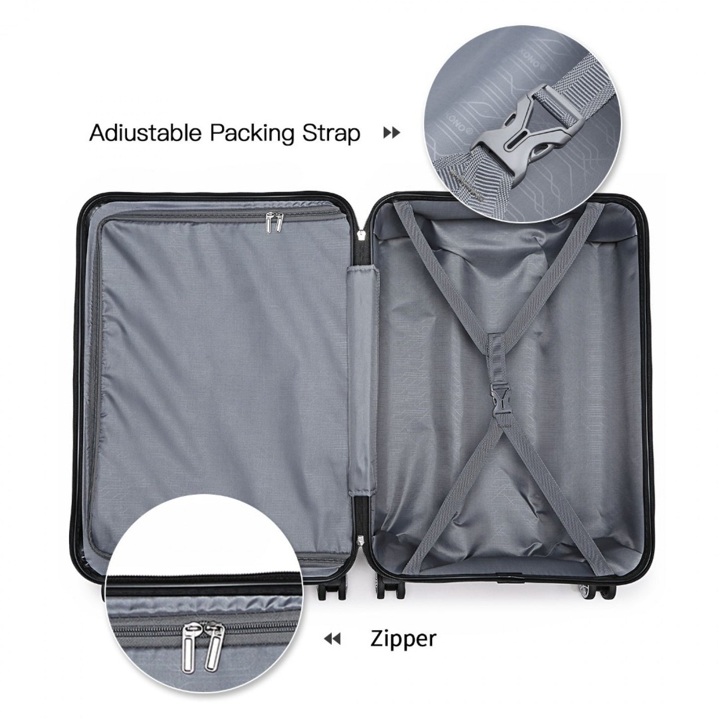 K1871-1L - KONO ABS 20 INCH SCULPTED HORIZONTAL DESIGN CABIN LUGGAGE - BLACK - The Baggage Shop