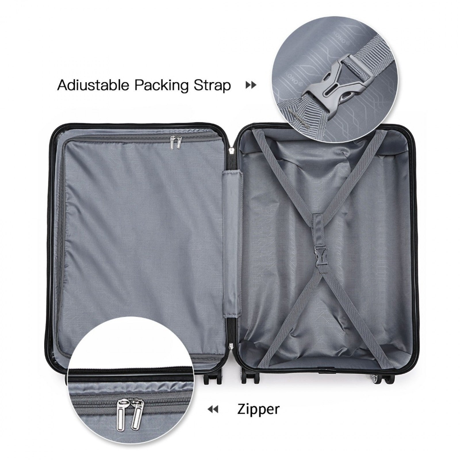K1871-1L - KONO ABS 20 INCH SCULPTED HORIZONTAL DESIGN CABIN LUGGAGE - BLACK - The Baggage Shop