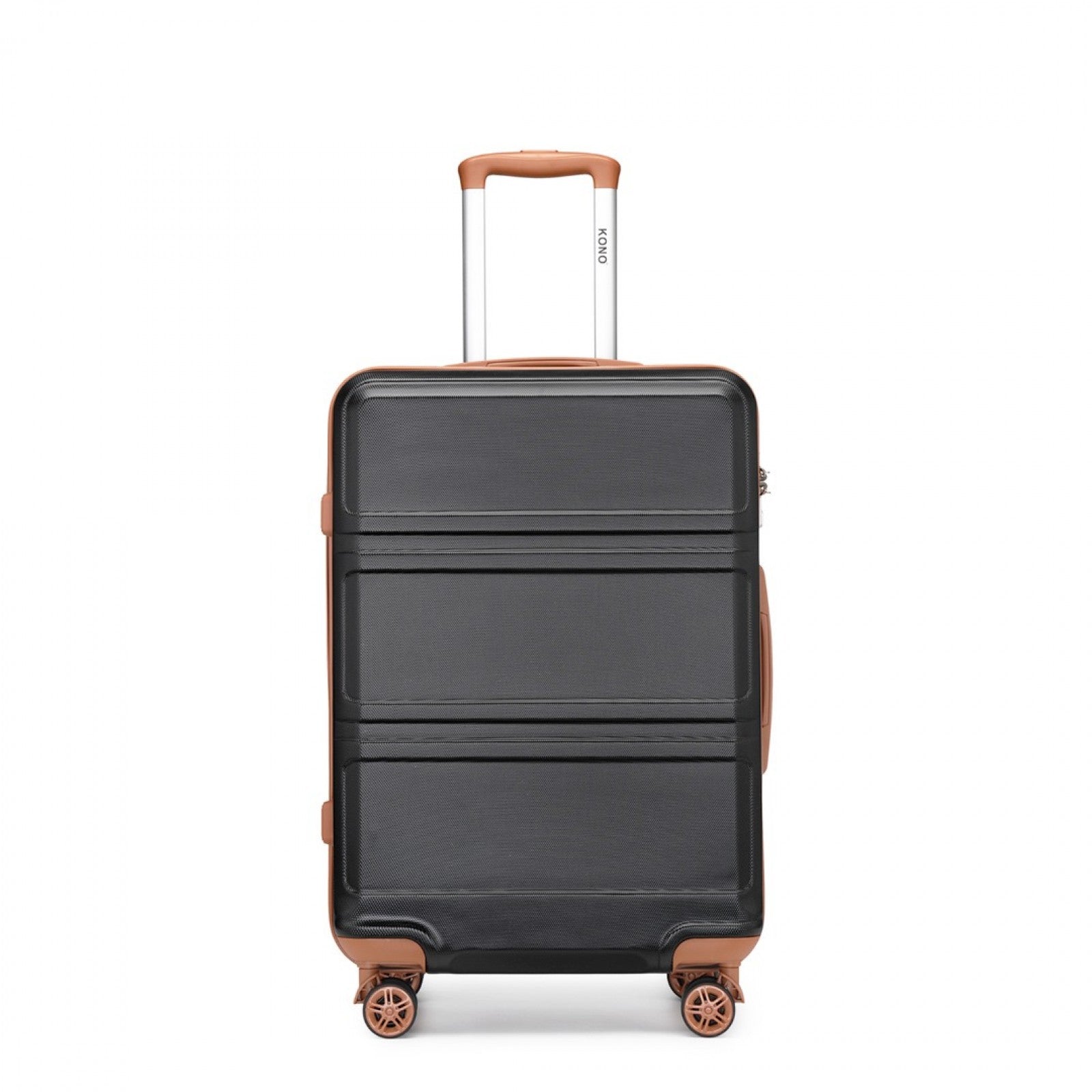 K1871-1L - KONO ABS 20 INCH SCULPTED HORIZONTAL DESIGN CABIN LUGGAGE - BLACK AND BROWN - The Baggage Shop