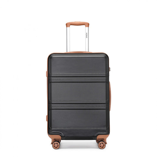K1871-1L - KONO ABS 20 INCH SCULPTED HORIZONTAL DESIGN CABIN LUGGAGE - BLACK AND BROWN - The Baggage Shop
