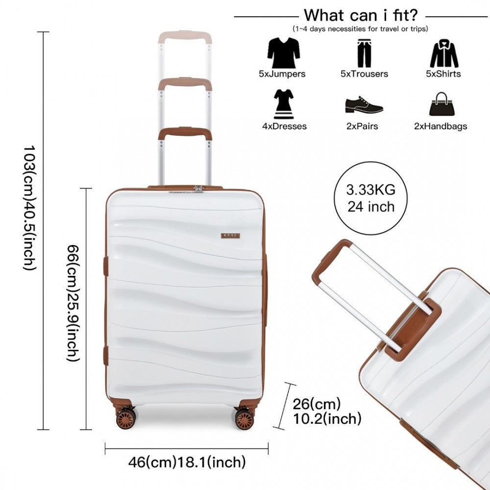 K2094L - KONO 24 INCH LIGHTWEIGHT POLYPROPYLENE HARD SHELL SUITCASE WITH TSA LOCK - CREAM