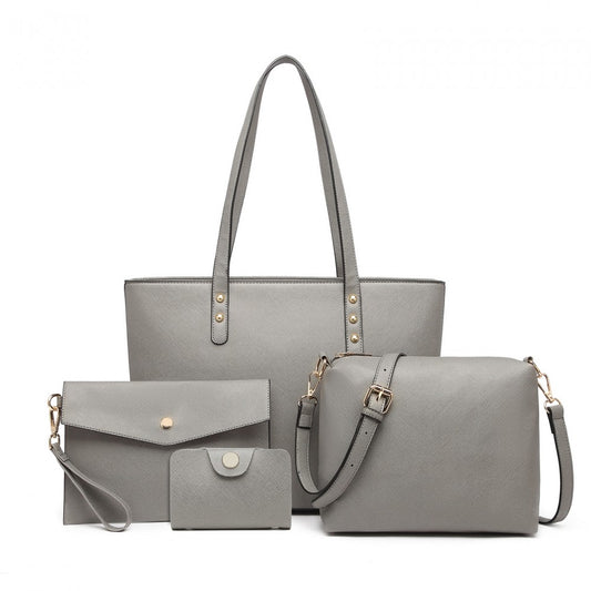 LG6931 - MISS LULU 4 PIECE HANDBAG SET - GREY