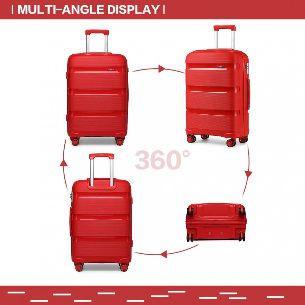 K2092L - KONO 24 INCH BRIGHT HARD SHELL PP SUITCASE - CLASSIC COLLECTION - RED