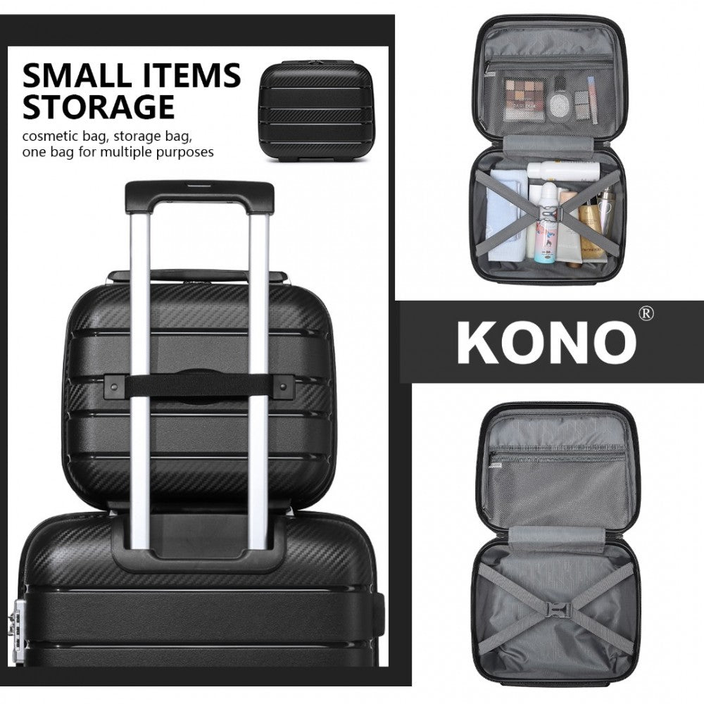 K2091L - KONO 14 INCH MULTI TEXTURE HARD SHELL PP VANITY CASE - CLASSIC COLLECTION - BLACK