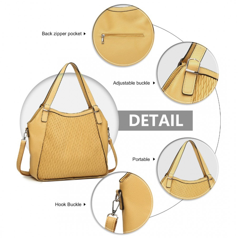 LB2317 - MISS LULU CASUAL SHOULDER BAG WITH STYLISH PLEATED DESIGN - YELLOW