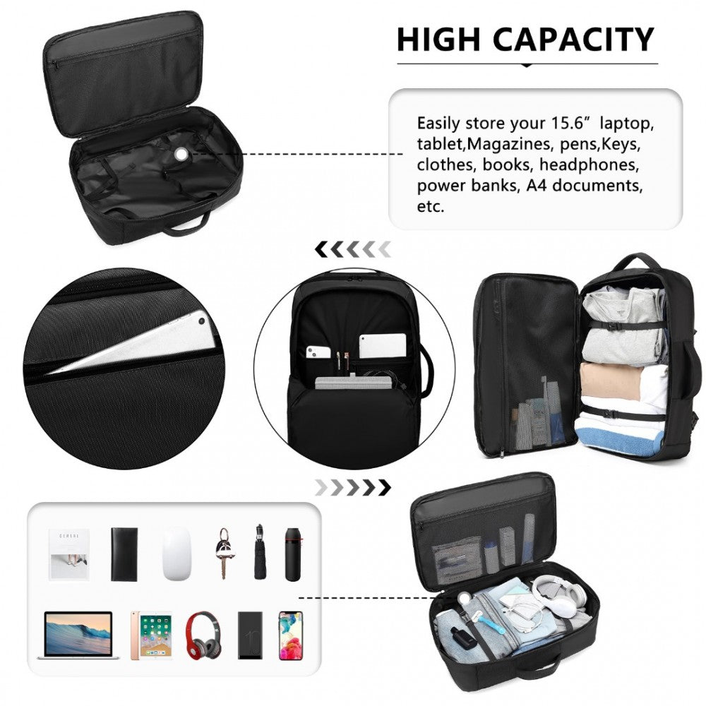 EM2207 - KONO MULTIFUNCTIONAL PORTABLE TRAVEL BACKPACK CABIN LUGGAGE BAG - BLACK