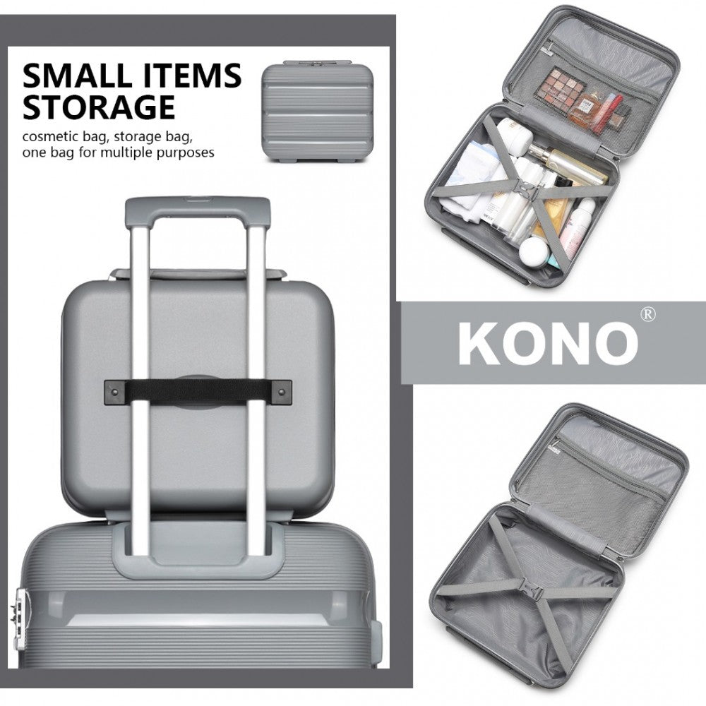 K2092L - KONO BRIGHT HARD SHELL PP SUITCASE WITH TSA LOCK AND VANITY CASE 4 PIECES SET - CLASSIC COLLECTION - GREY