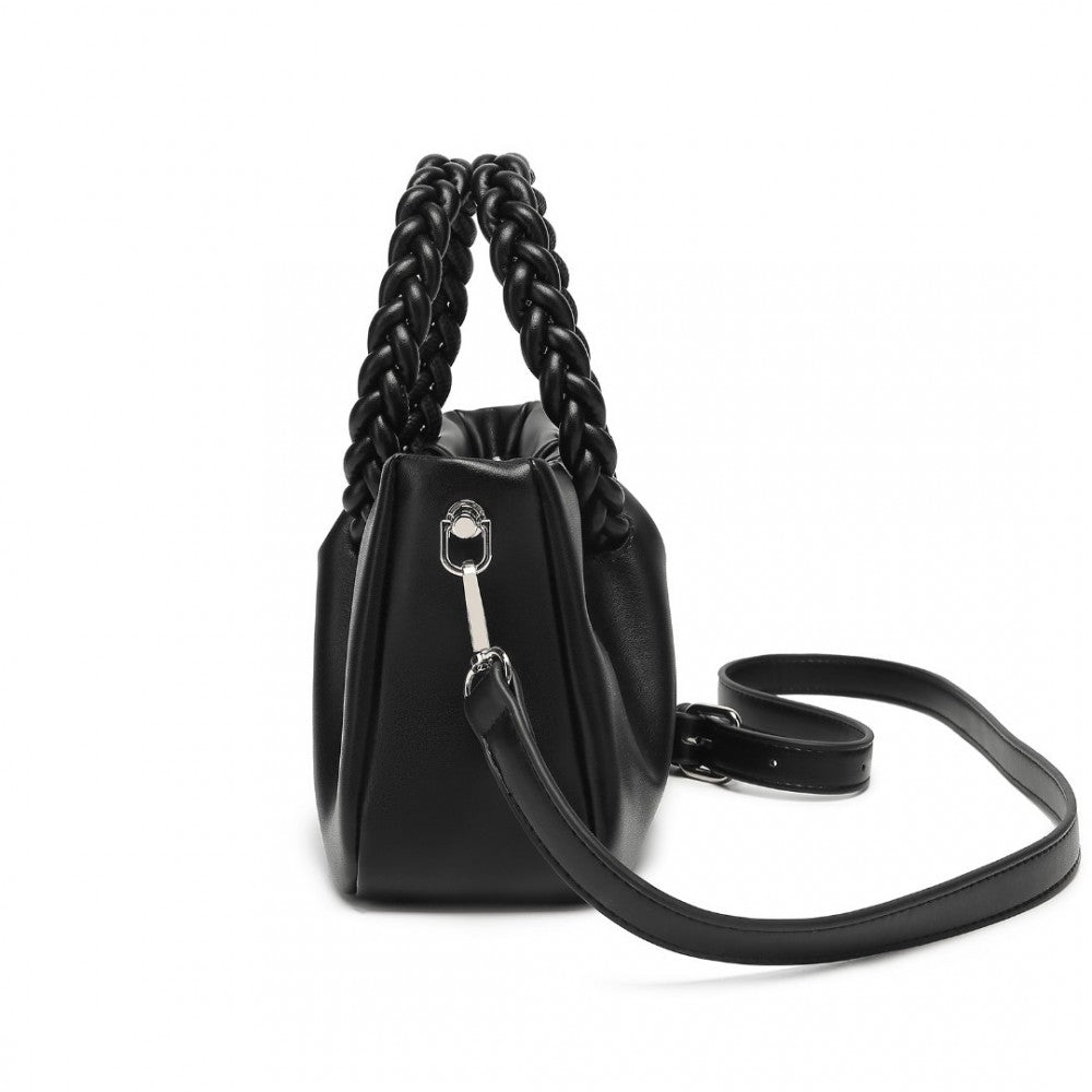 LB2368 - MISS LULU ELEGANT PU LEATHER BRAIDED HANDLE CROSS BODY BAG - BLACK