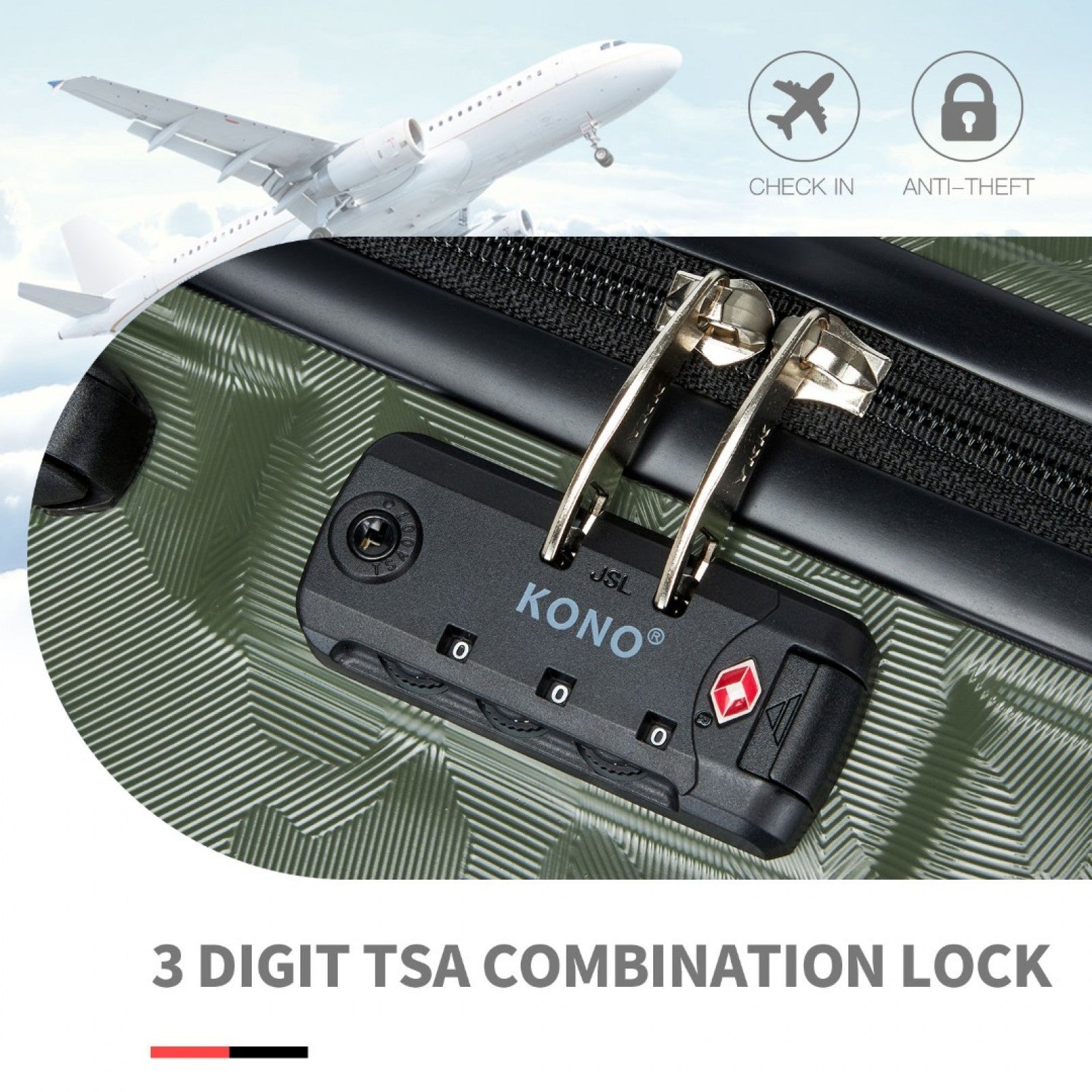 K1871-1L - KONO ABS 20 INCH SCULPTED HORIZONTAL DESIGN CABIN LUGGAGE - CAMOUFLAGE GREEN AND BLACK - The Baggage Shop