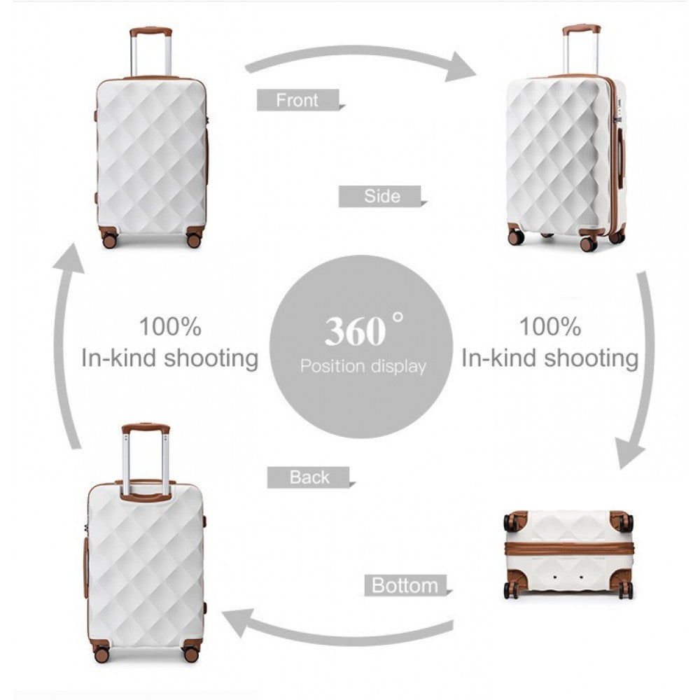 K2395L - BRITISH TRAVELLER 24 INCH ULTRALIGHT ABS AND POLYCARBONATE BUMPY DIAMOND SUITCASE WITH TSA LOCK - CREAM