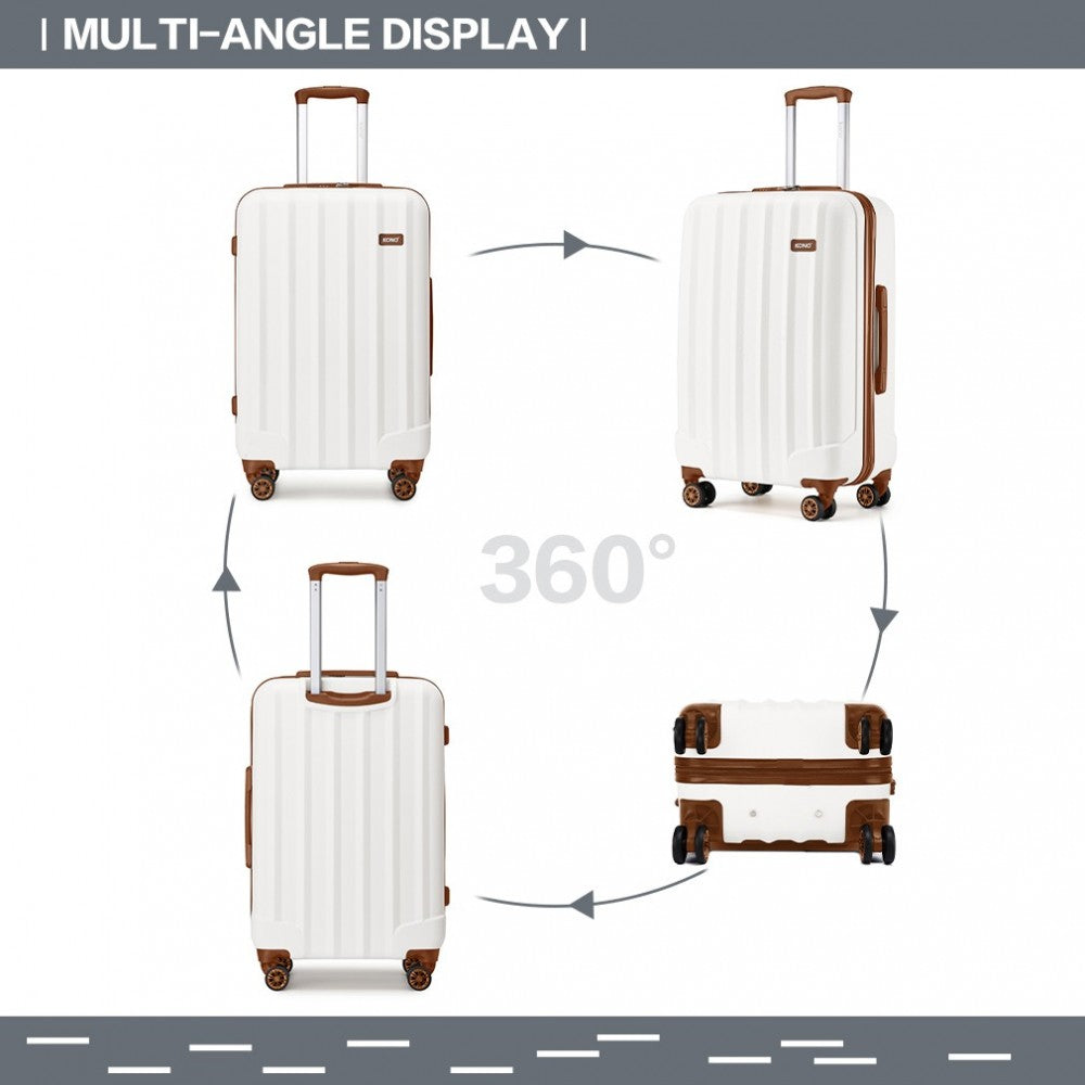 K1773-1L - KONO 28 INCH STRIPED ABS HARD SHELL LUGGAGE WITH 360-DEGREE SPINNER WHEELS - CREAM