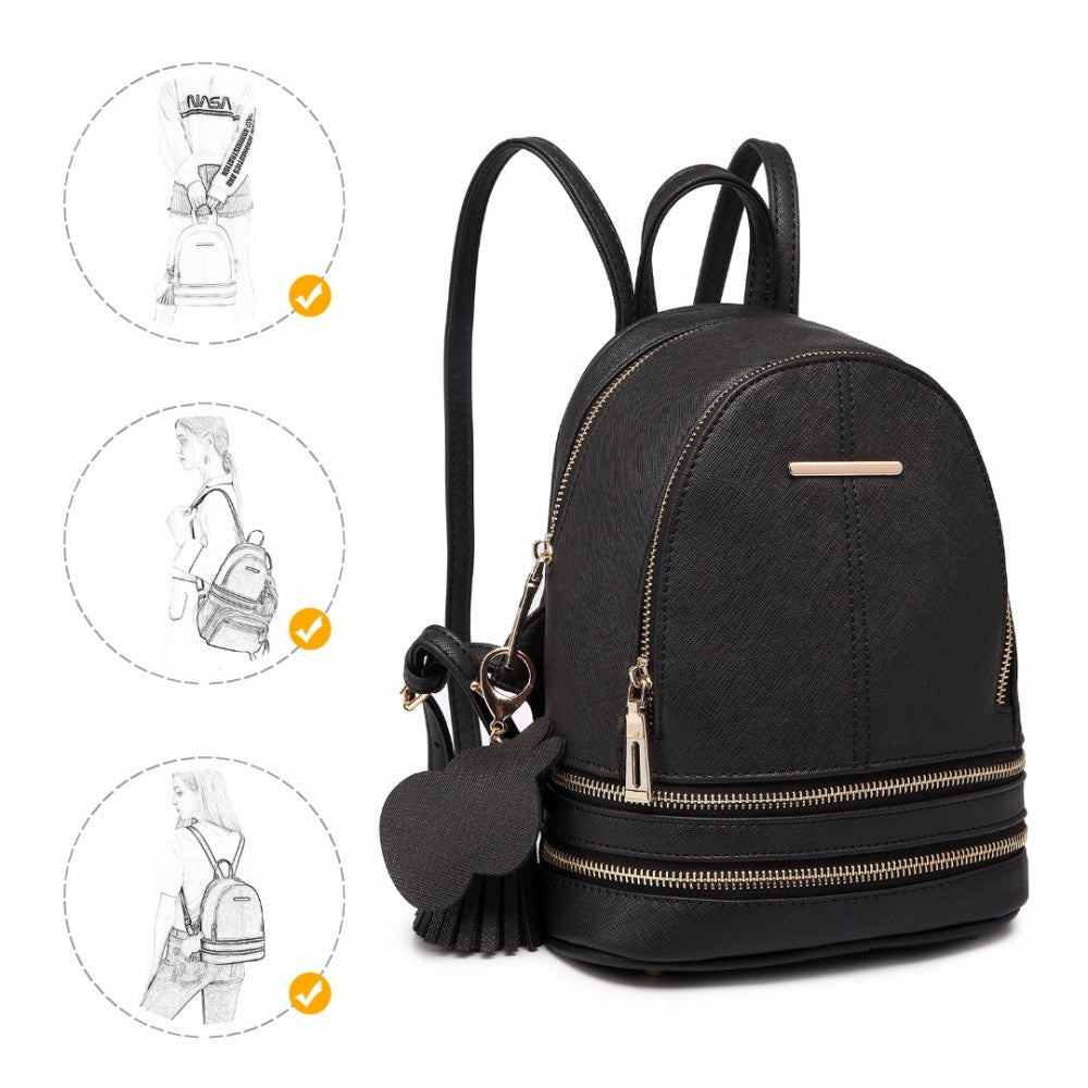 LT1705 - MISS LULU PU LEATHER LOOK SMALL FASHION BACKPACK - BLACK