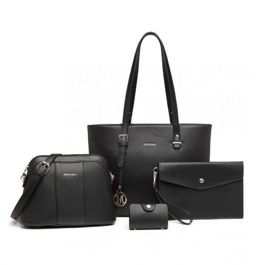 LG2110 - MISS LULU 4 PIECE CLASSIC SLEEK HANDBAG SET - BLACK