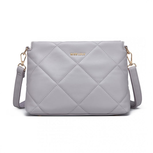 LB2237 - MISS LULU PU LEATHER RHOMBUS SHOULDER BAG - LIGHT GREY