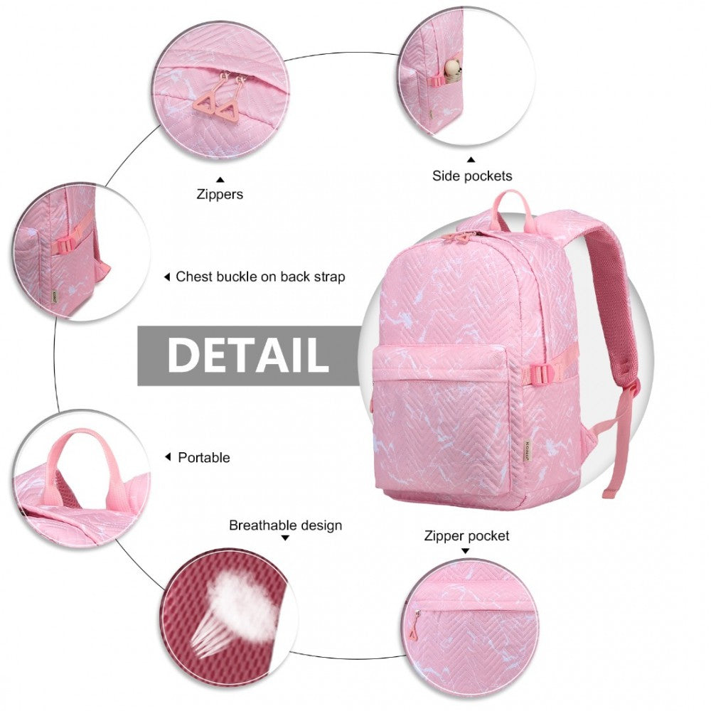 EQ2361 - KONO WATER-RESISTANT SCHOOL BACKPACK WITH SECURE LAPTOP COMPARTMENT - PINK