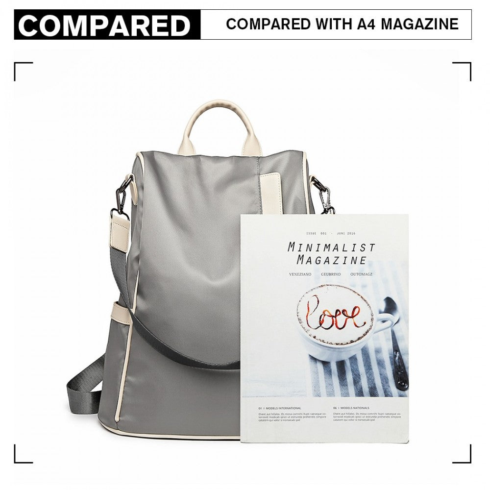 LG6917 - MISS LULU TWO WAY ANTI-THEFT BACKPACK WITH POM POM PENDANT - LIGHT GREY