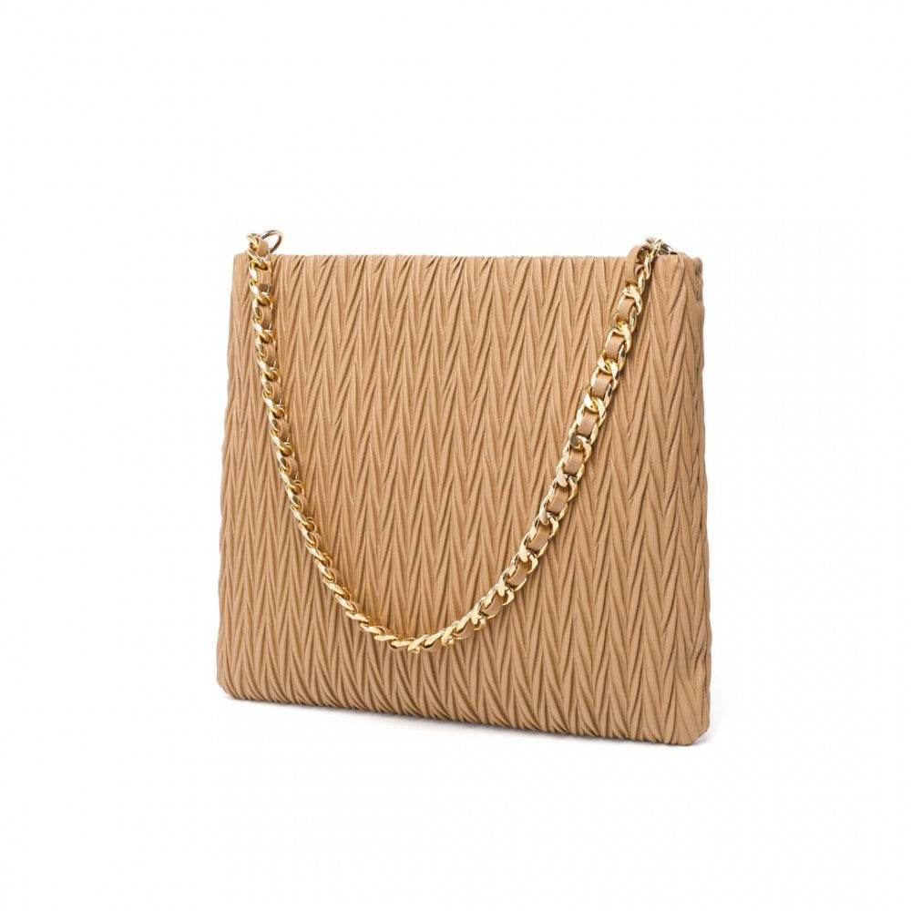 LG2338 - MISS LULU SOPHISTICATED EMBOSSED PU LEATHER COMMUTER SHOULDER BAG WITH CHAIN STRAP - CAMEL