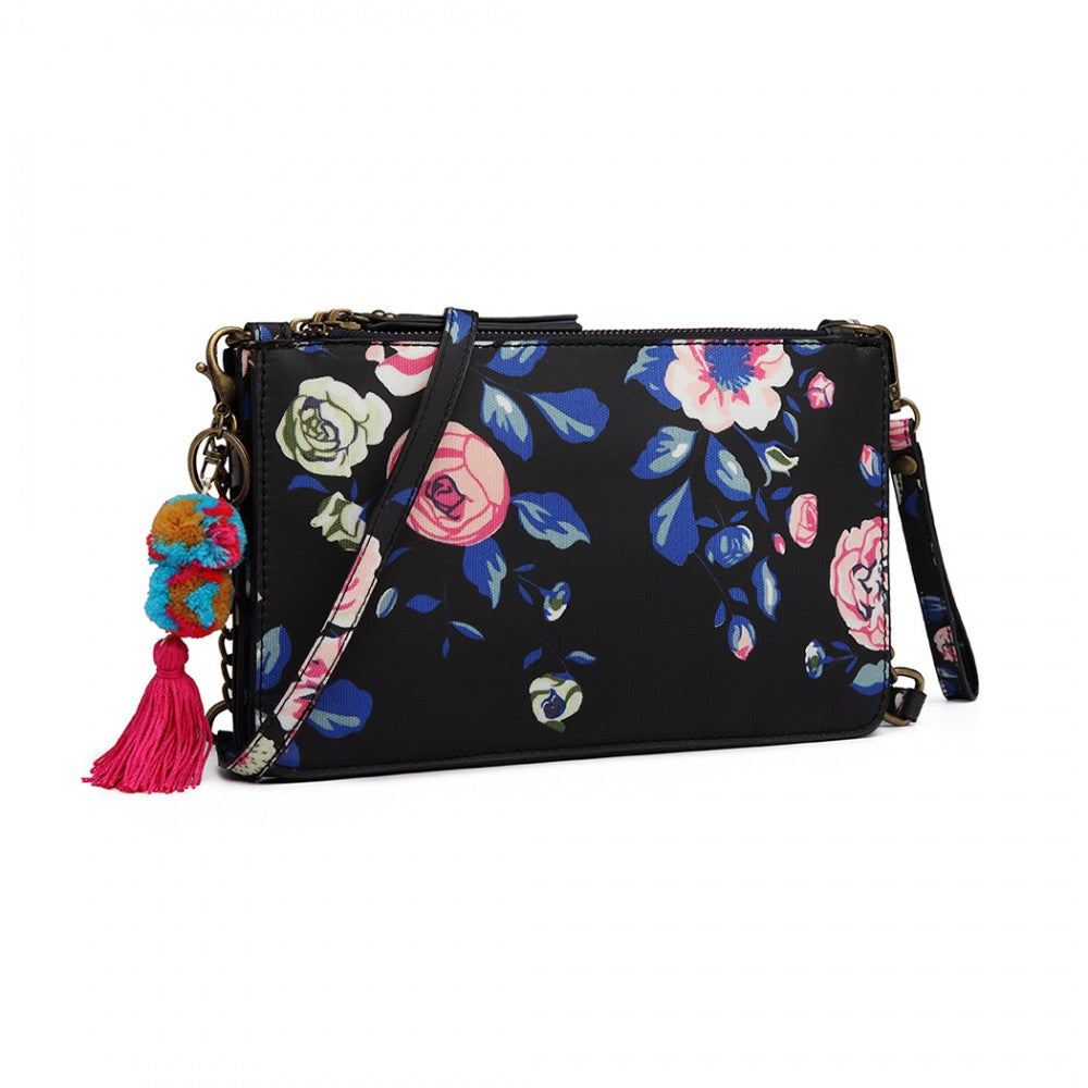 LG6803-MISS LULU CANVAS WITH POMPOM PENDANT HANDBAG SHOULDER BAG NAVY