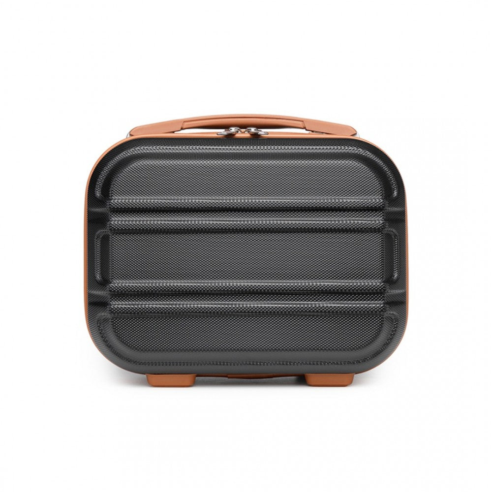 K1871-1L - KONO 12 INCH LIGHTWEIGHT HARD SHELL ABS VANITY CASE - BLACK AND BROWN