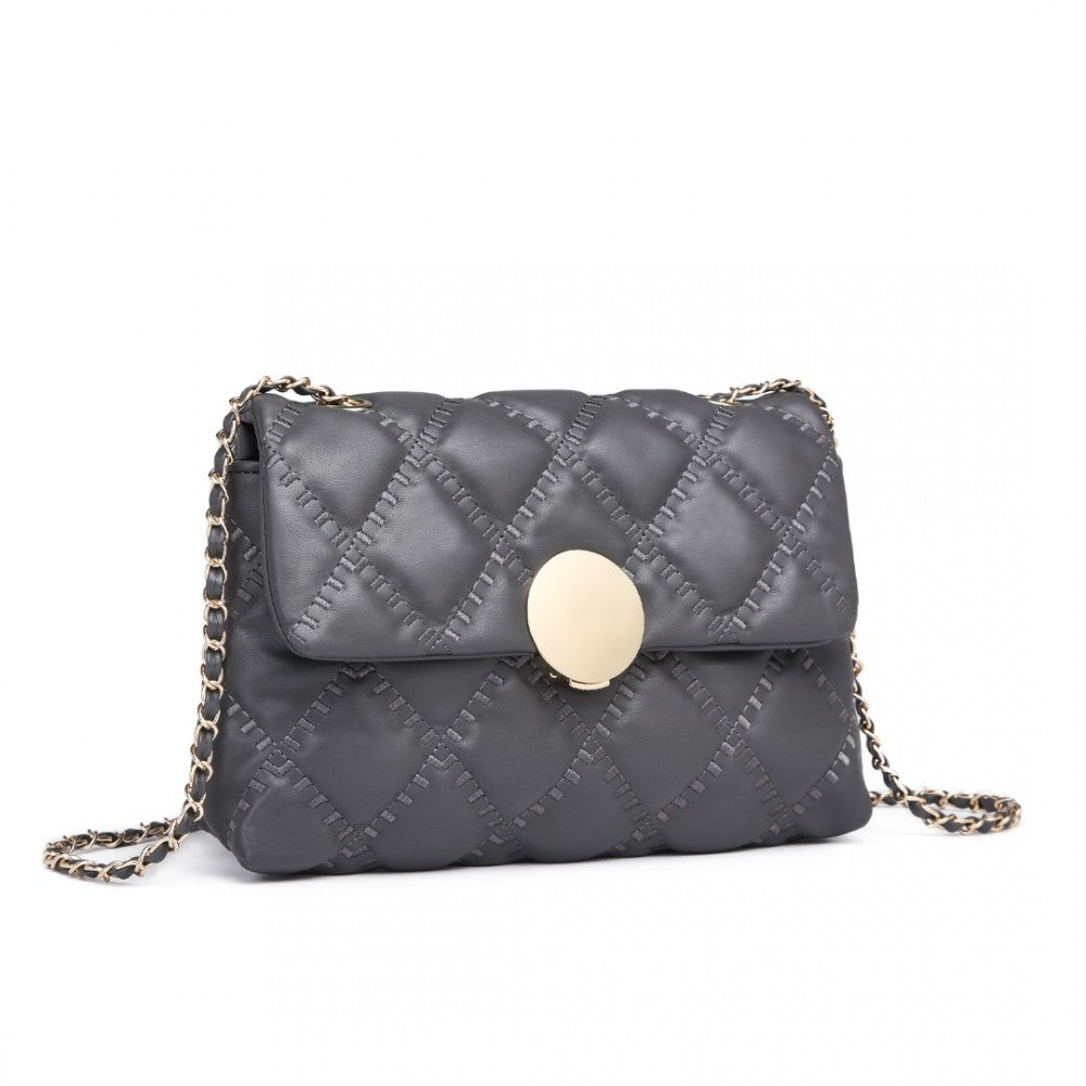 LB2242 - MISS LULU SMOOTH FLAP CHAIN SHOULDER BAG - GREY