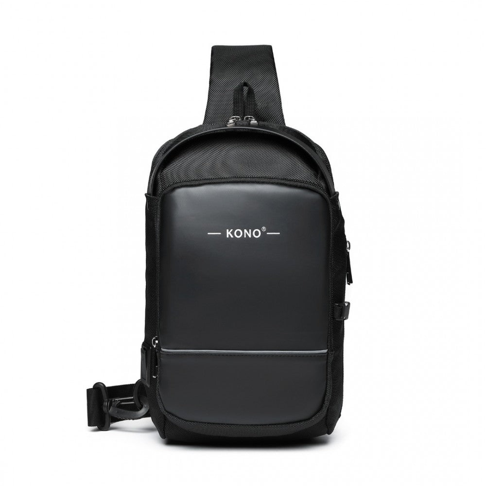 EG2403 - KONO SMART SLING CHEST BAG WITH USB CHARGING PORT LIGHTWEIGHT SINGLE STRAP CROSSBODY BACKPACK FOR DAILY USE IDEAL FOR MEN AND WOMEN - BLACK