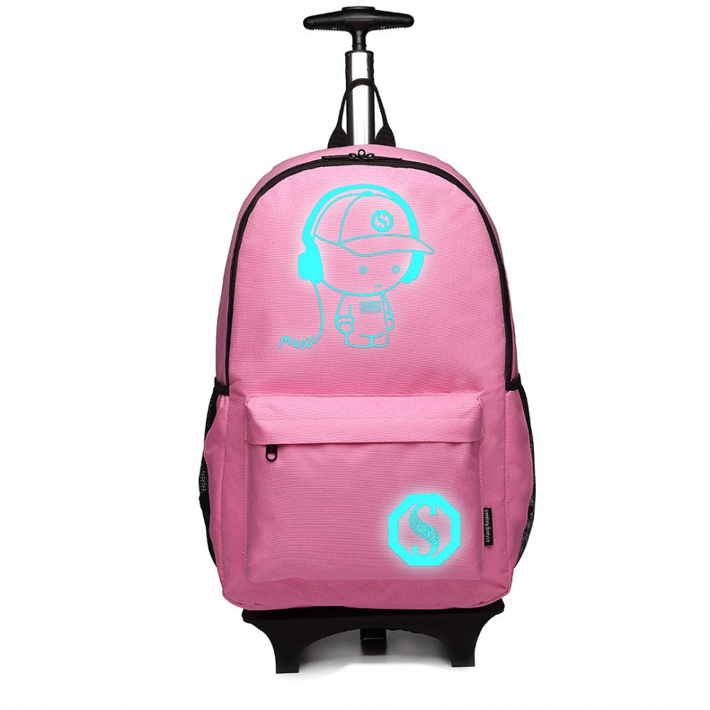 E6877 - KONO MULTI-FUNCTIONAL GLOW-IN-THE-DARK TROLLEY BACKPACK - PINK