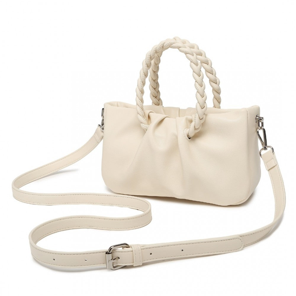 LB2368 - MISS LULU ELEGANT PU LEATHER BRAIDED HANDLE CROSS BODY BAG - BEIGE