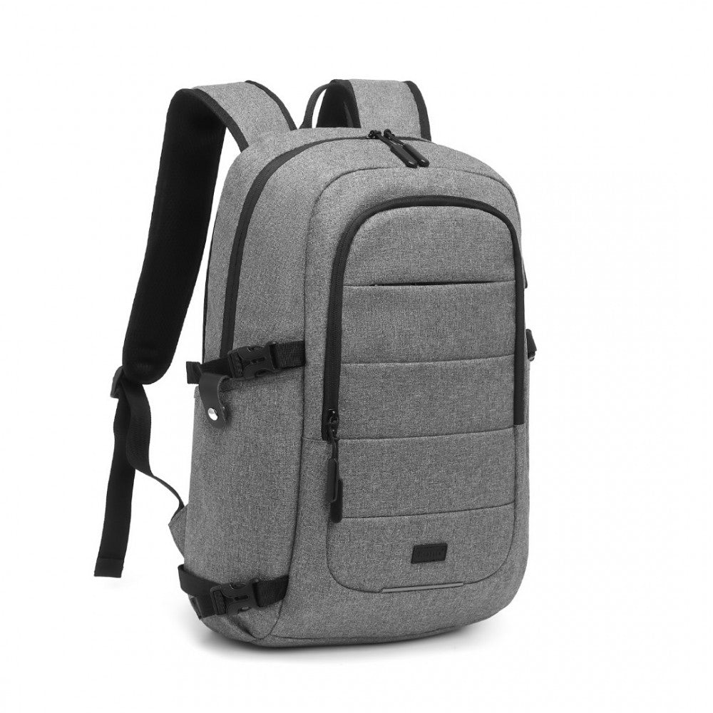 EM2347 - KONO MULTI-COMPARTMENT WATER-RESISTANT BACKPACK WITH USB CHARGING PORT - GREY