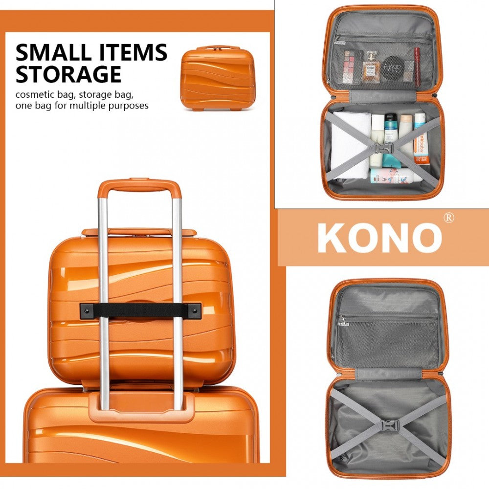 K2094L - KONO 14 INCH LIGHTWEIGHT POLYPROPYLENE HARD SHELL VANITY CASE - ORANGE