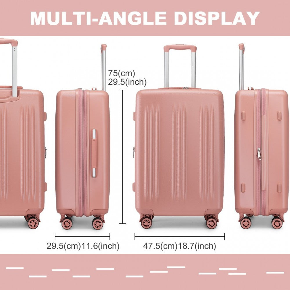 KSK2483 - KONO 28 INCH SLEEK STRIPED CHECK-IN SUITCASE EXPANDABLE DURABLE ABS+PC LUGGAGE WITH FOUR SPINNER WHEELS TSA LOCK - NUDE