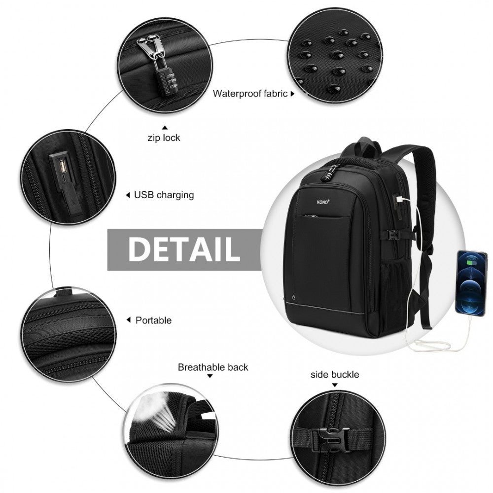 EM2130 - KONO FUNCTIONAL TRAVEL BACKPACK WITH USB CHARGING PORT - GREY