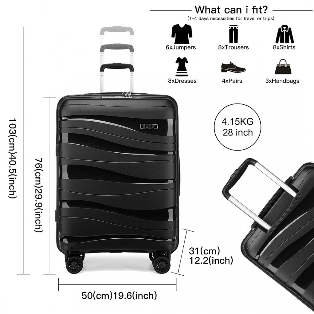 K2094L - KONO 28 INCH LIGHTWEIGHT POLYPROPYLENE HARD SHELL SUITCASE WITH TSA LOCK - BLACK