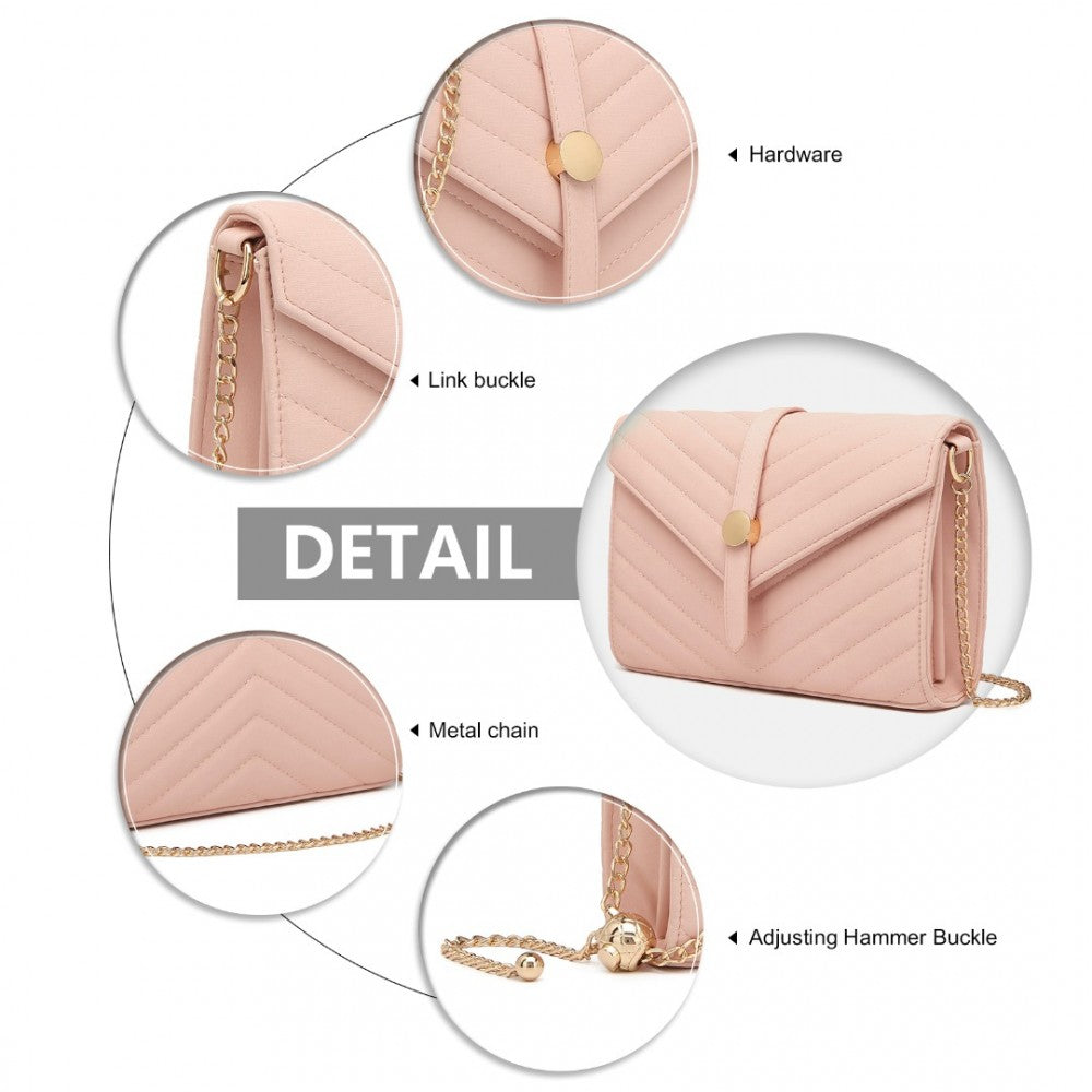 LP2205 - MISS LULU V-STITCHED FLAP LEATHER CHAIN BAG - PINK