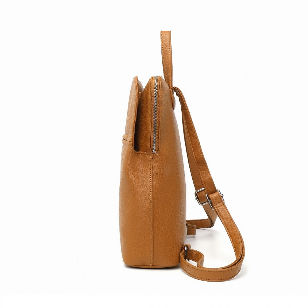 LT2354 - MISS LULU CHIC MINIMALIST PU LEATHER BACKPACK - BROWN