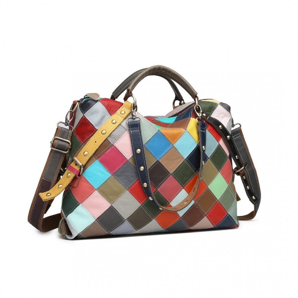 L2331 - MISS LULU GENUINE LEATHER EXQUISITE PATCHWORK COLOUR HANDBAG - MULTI COLOUR