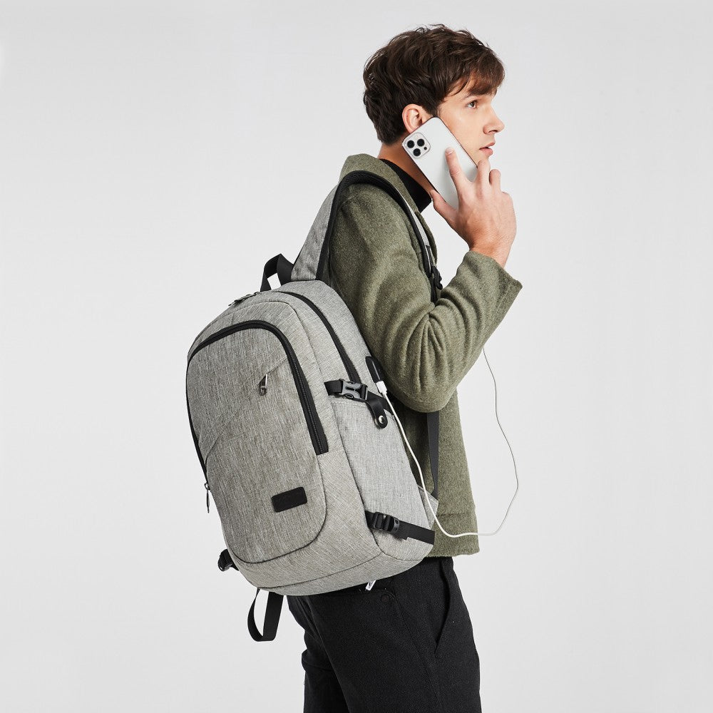 E6715 - KONO BUSINESS LAPTOP BACKPACK WITH USB CHARGING PORT - GREY